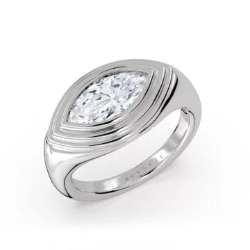 Yellow Gold Auravie East to West Marquise Ripple Bezel Solitaire Engagement Ring - Leighton