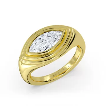 Yellow Gold Auravie East to West Marquise Ripple Bezel Solitaire Engagement Ring - Leighton