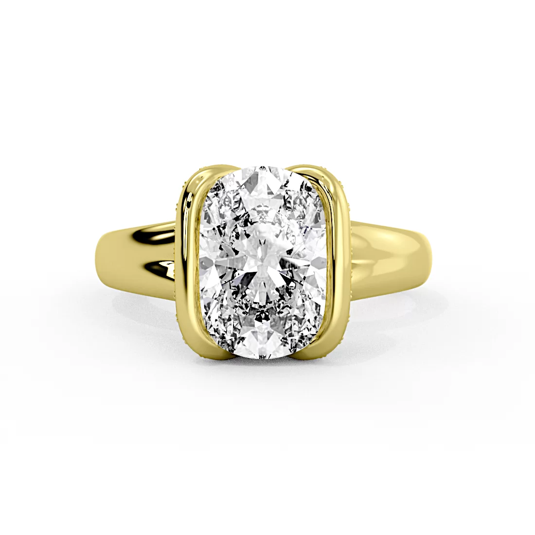 Yellow Gold Shell Auranova Diamond Half Bezel Solitaire Hidden Halo Engagement Ring - Adelaide