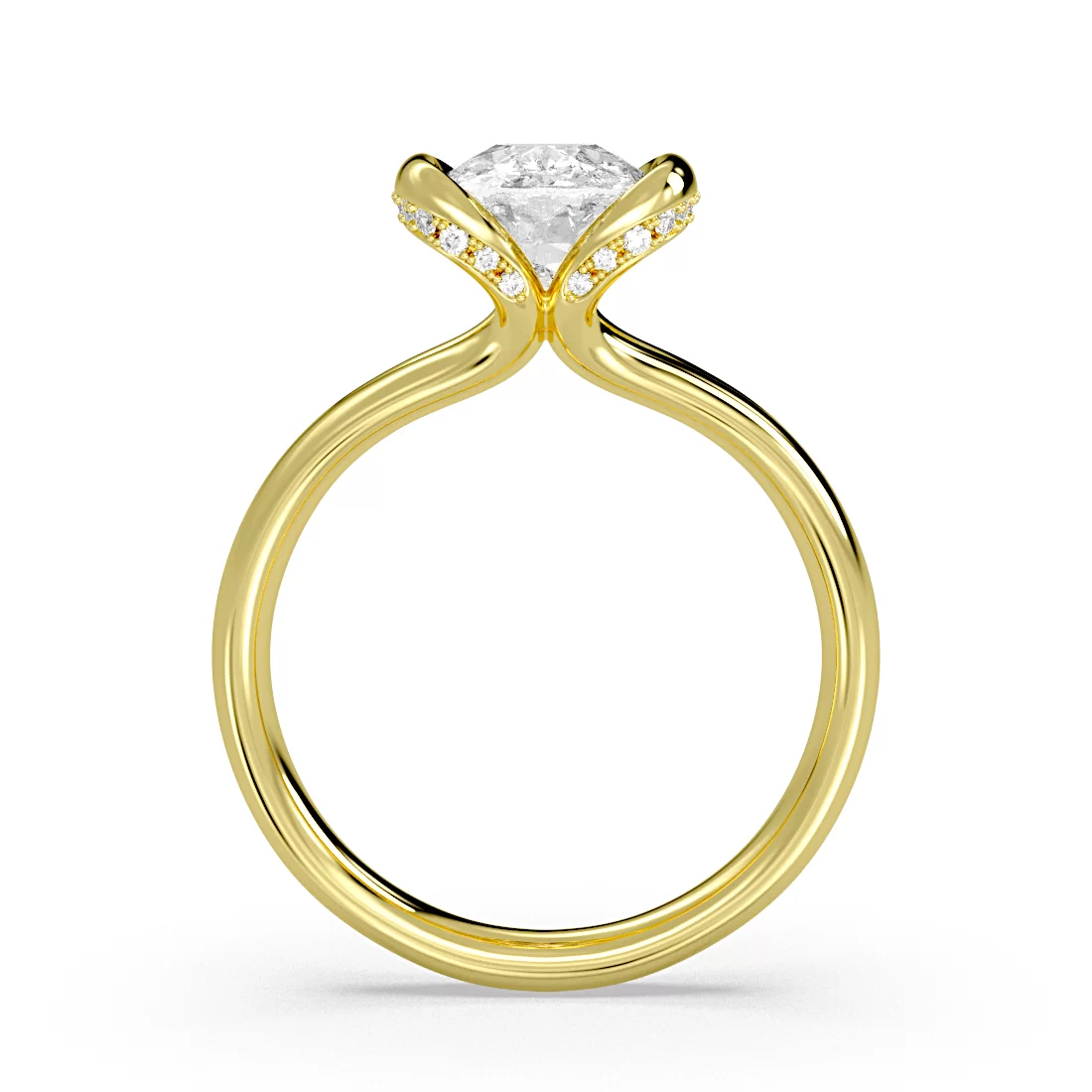 Yellow Gold Shell Auranova Diamond Half Bezel Solitaire Hidden Halo Engagement Ring - Adelaide