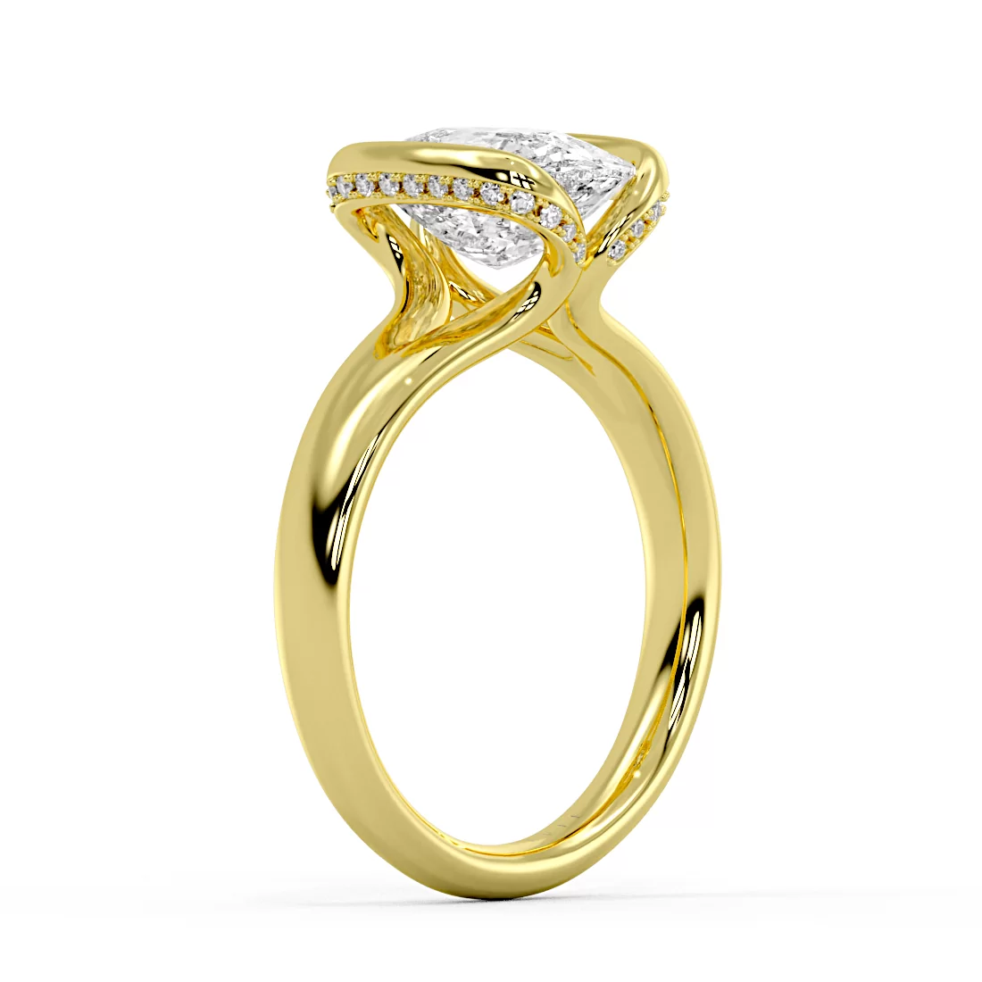 Yellow Gold Shell Auranova Diamond Half Bezel Solitaire Hidden Halo Engagement Ring - Adelaide
