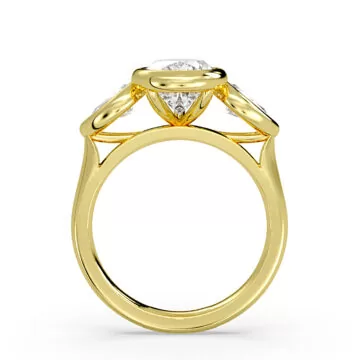 Yellow Gold Pear Shaped Bezel Three Stone Engagement Ring - Delta