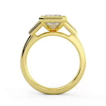 Yellow Gold Emerald Cut Bezel Tapered Baguette Three Stone Engagement Ring - Amara
